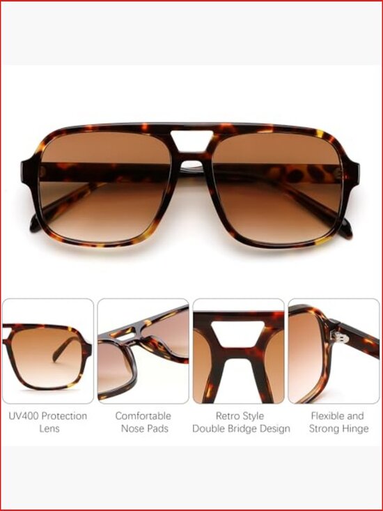 Retro Aviator Square Sunglasses - UV400 Protection Trendy Shades main image 3